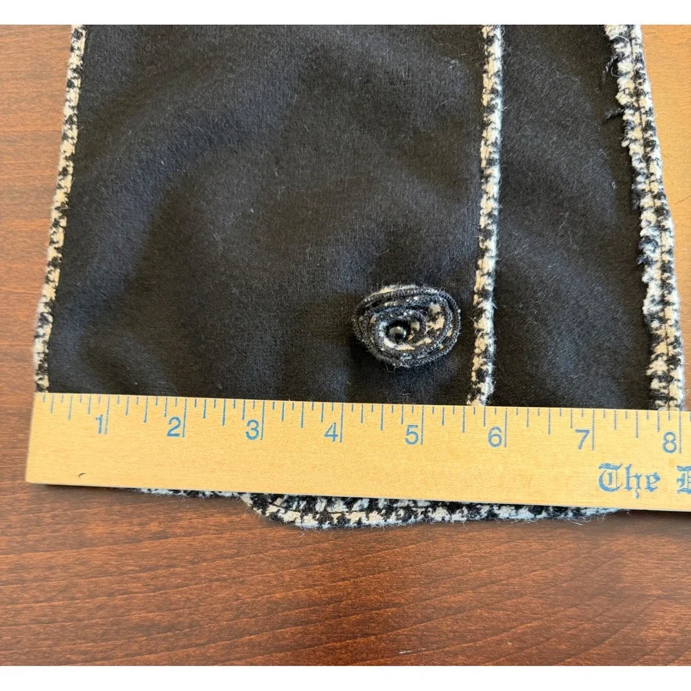 Lauren Ralph‎ Lauren Black Scarf Houndstooth Trim Rosette Button Y2K Academia